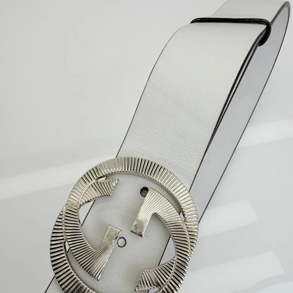 Gucci Etched Gg Buckle White Wide Leather Belt Marmont 232849 80/32 - Picture 6 of 10